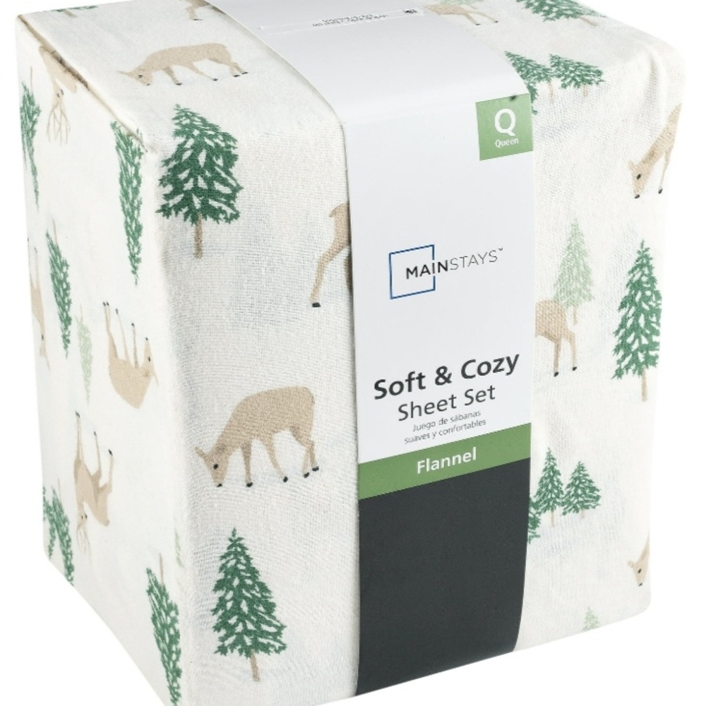 Mainstays Soft & Cozy Flannel Sheet Set - Green and Cream